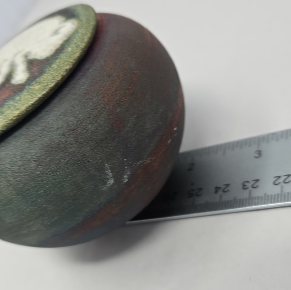 J. Diller Raku Pottery Trinket Holder or Decoration Glazed Crackle Buffalo Top - Picture 10 of 12